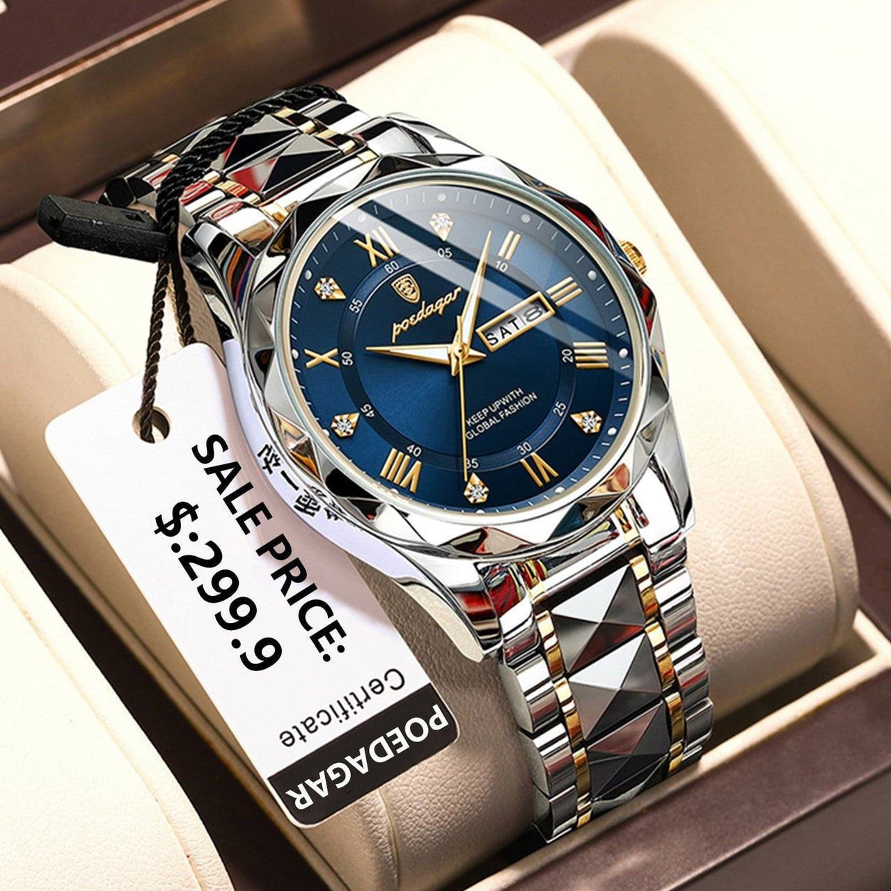 Luxury Wristwatch Waterproof Luminous Date Week Stainless Steel Quartz - Swag Street Wear Store 2022
