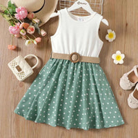 Thumbnail for Adorable Polka Dot Dresses Set for Girls: PatPat 2pcs Splice Sleeveless Dress & Belt - Affordable streetwear  from swagstreet wear - Just £29.99! Shop now at swagstreet wear