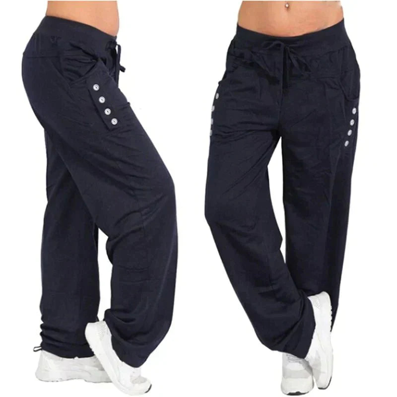 Allukasa Women's Autumn/Winter Cargo Pants - Solid Colour, Plus Size Options - Affordable streetwear  from swagstreet wear - Just £21.99! Shop now at swagstreet wear