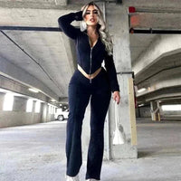 Thumbnail for Autumn Flare: V-Neck Cardigan & Flared Pants Set - Affordable streetwear  from swagstreet wear - Just £36.99! Shop now at swagstreet wear