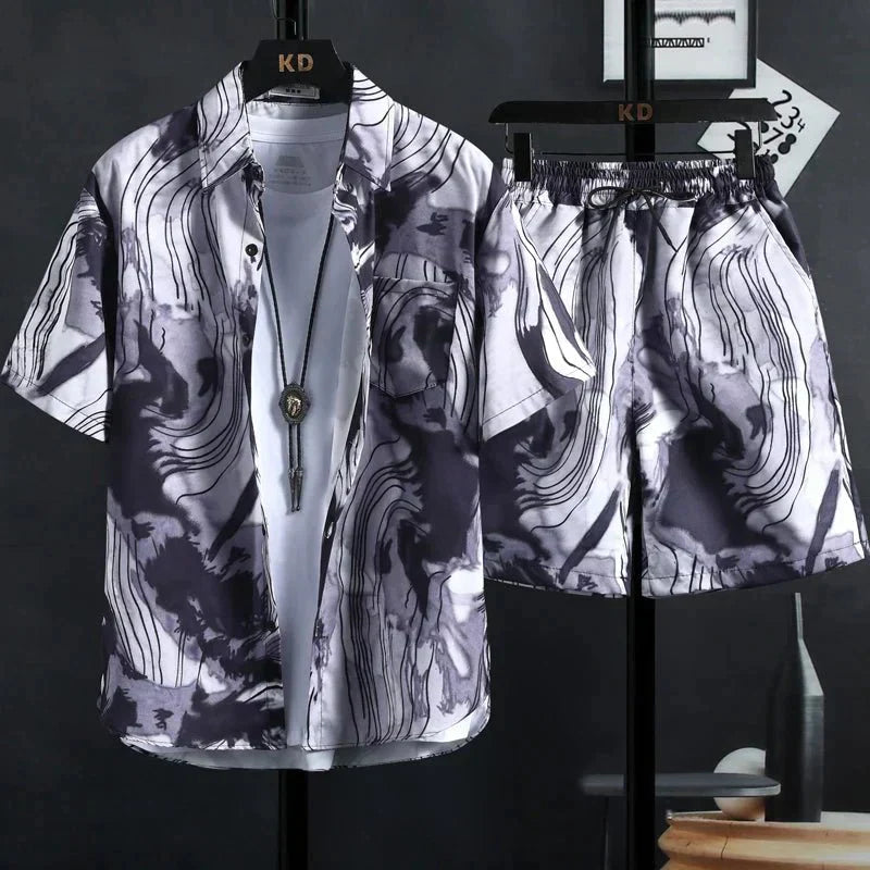 HAIBINZOULU Men's Printed Shirt & Shorts Set 🌺 Casual Hawaiian Style, High Quality Fashion Trend 🌟 - Affordable streetwear  from swagstreet wear - Just £28.99! Shop now at swagstreet wear
