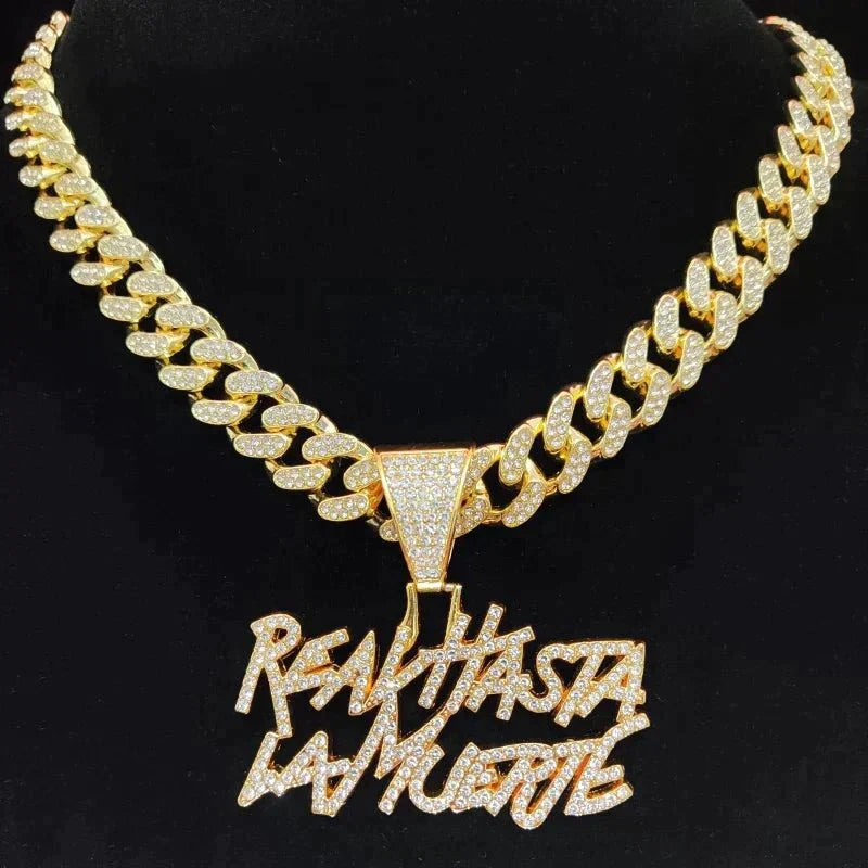 Iced Out Letter Pendant Necklace with Cuban Chain - Hip Hop Fashion Jewelry - Affordable streetwear  from swagstreet wear - Just £12.99! Shop now at swagstreet wear