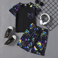 Thumbnail for PatPat Boy Luminous Painting Print Pocket Tee & Shorts Set - Affordable streetwear  from swagstreet wear - Just £30.99! Shop now at swagstreet wear