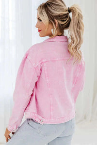 Thumbnail for Pink Acid Wash Denim Jacket: A Stylish Autumn Staple for Women - Affordable streetwear  from swagstreet wear - Just £82.99! Shop now at swagstreet wear