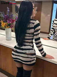 Thumbnail for Seductive Striped Sheath Dress - Affordable streetwear  from swagstreet wear - Just £28.99! Shop now at swagstreet wear
