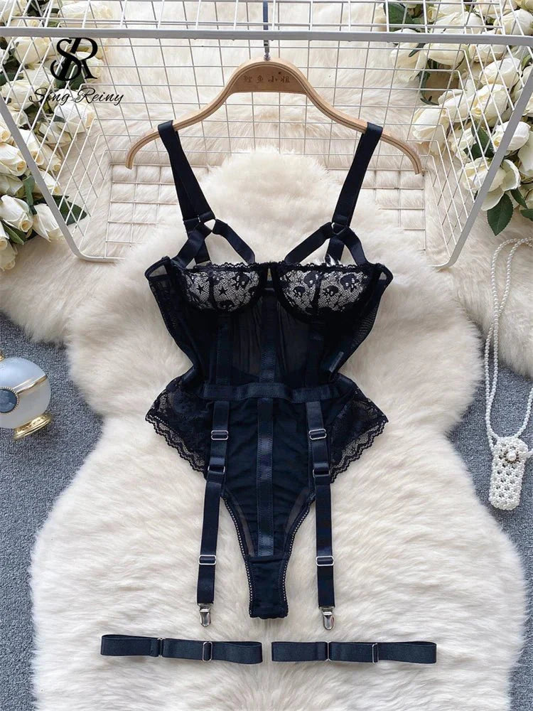Sheer Lace Patchwork Bodysuit - Sexy Slim Fit Romper for Women - Affordable streetwear  from swagstreet wear - Just £30.99! Shop now at swagstreet wear