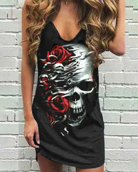 Thumbnail for Skull Print Sleeveless Vest Dress - Affordable streetwear  from swagstreet wear - Just £15.99! Shop now at swagstreet wear