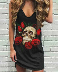 Thumbnail for Skull Print Sleeveless Vest Dress - Affordable streetwear  from swagstreet wear - Just £15.99! Shop now at swagstreet wear