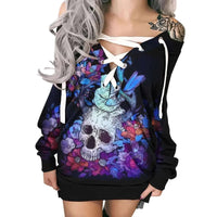 Thumbnail for Skull Rose Gothic Dress - Affordable streetwear  from swagstreet wear - Just £29.99! Shop now at swagstreet wear