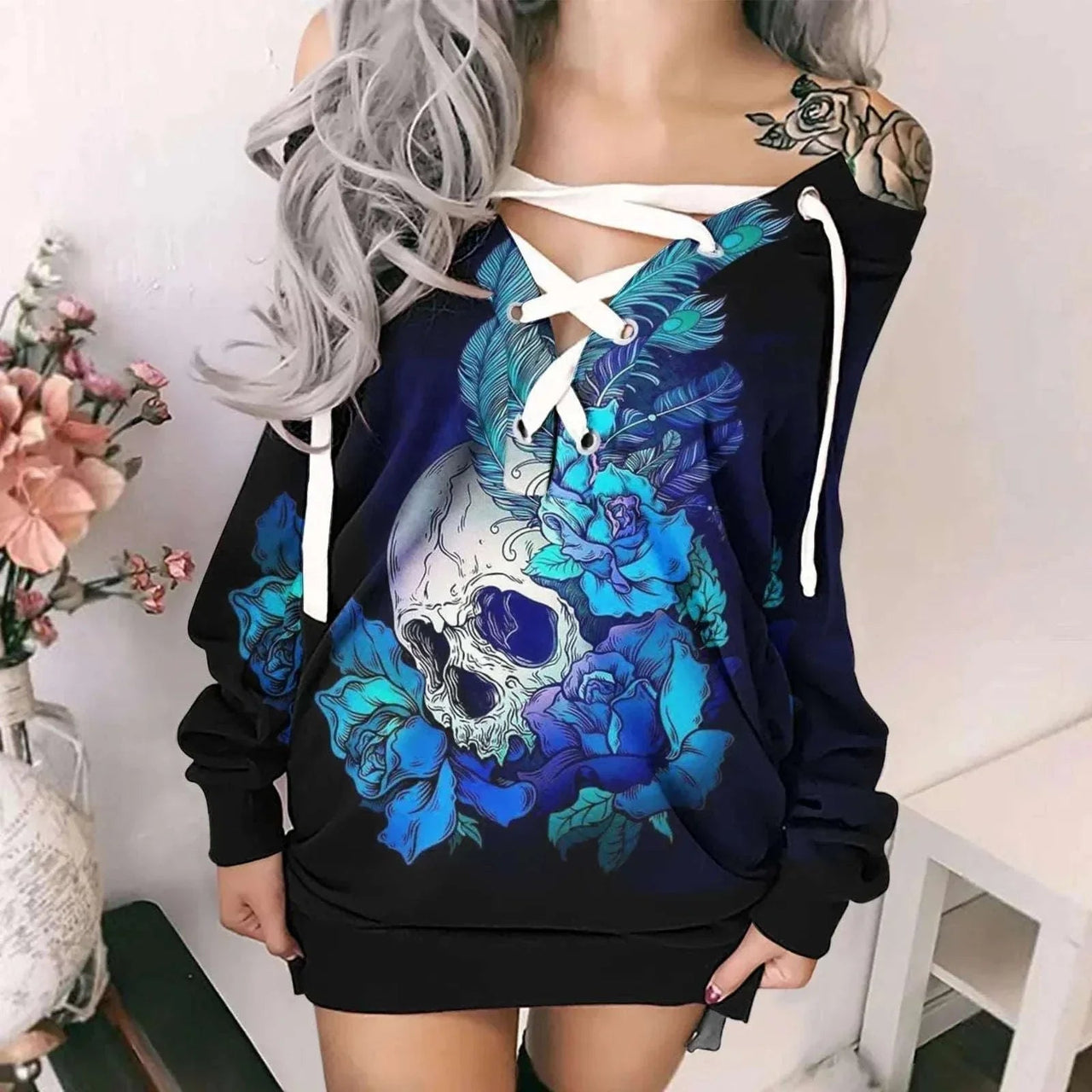 Skull Rose Gothic Dress - Affordable streetwear  from swagstreet wear - Just £29.99! Shop now at swagstreet wear
