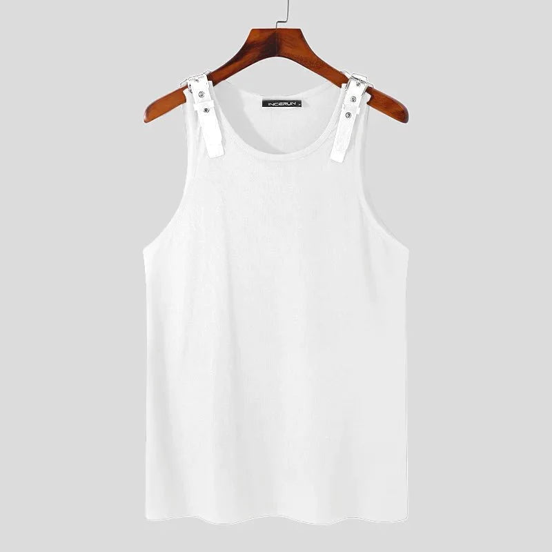 Sleek Leather Button Sleeveless Tank Top - Affordable streetwear  from swagstreet wear - Just £28.99! Shop now at swagstreet wear